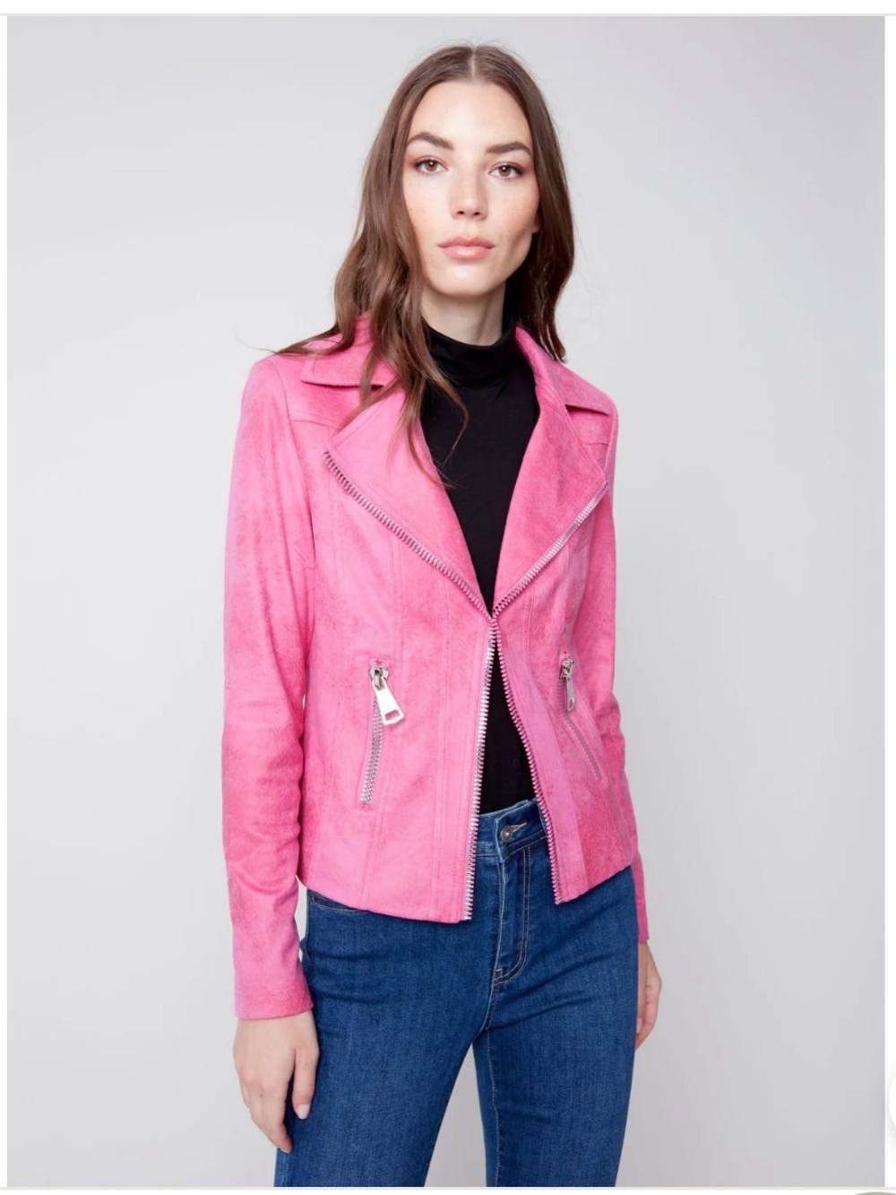 CHARLIE B Pink Moto-Style Jacket
